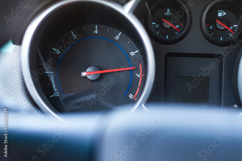 Car tachometer with high turnover. Overheating engine concept