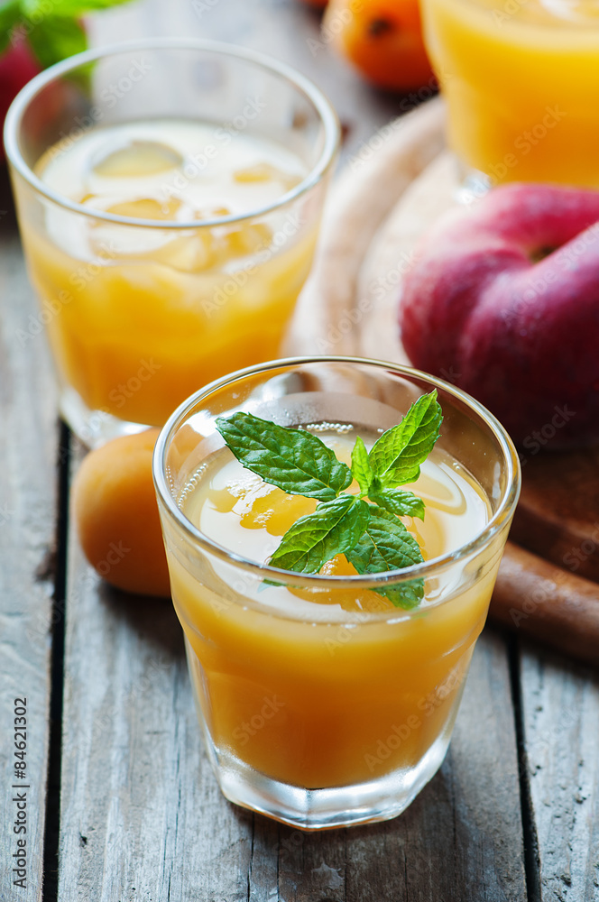 Sweet fresh peach juice with ice Sweet fresh peach juice with ice
