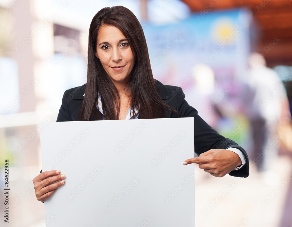 cool business-woman with banner cool business-woman with banner