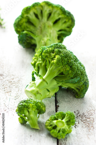 Broccoli on a white wooden background