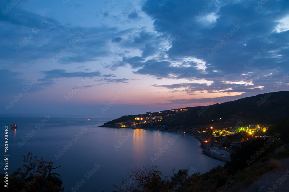 Night landscape of the bay in evening