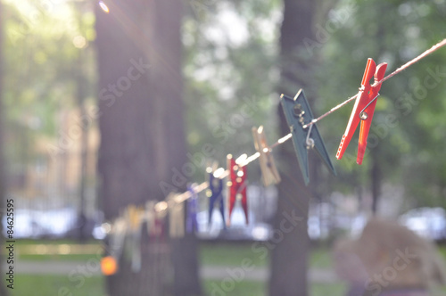 Clothespins on clothesline