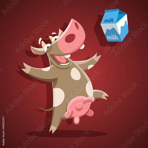 Funny vector cow with milk