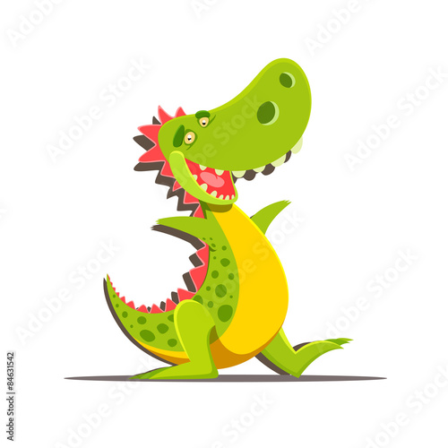 Happy cute cartoon dinosaur isolated on white