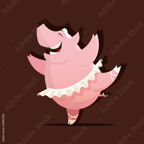 Vector illustration of cute pig ballet dancer