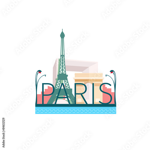 Vector illustration in flat style of Paris sights
