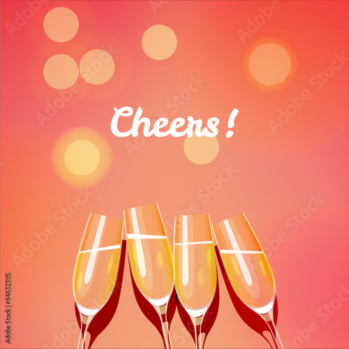 Holiday vector template with group of champagne glasses making a