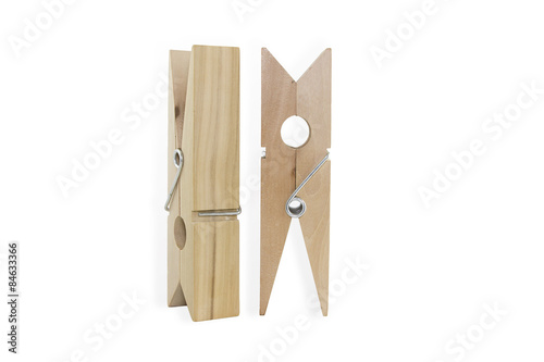 Two Oversized Clothespins Isolated On White