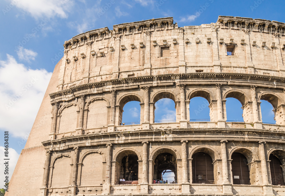 side view of the colosseum, one of the most important Heritage site from Roman empire, during a sunny day. Rome