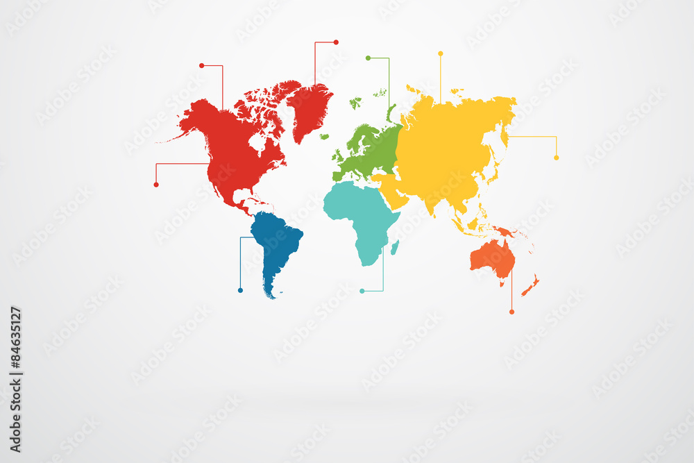 Obraz premium World Map Continents Infographic Vector
