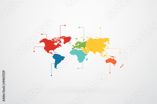 Fototapeta Naklejka Na Ścianę i Meble -  World Map Continents Infographic Vector