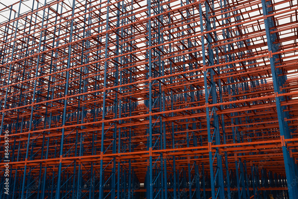 Colorful blue and red scaffolding.
