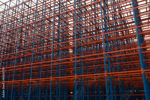 Colorful blue and red scaffolding.