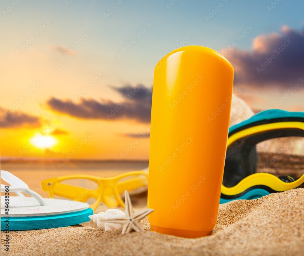 Suntan Lotion, Sunglasses, Moisturizer. Suntan Lotion, Sunglasses, Moisturizer.