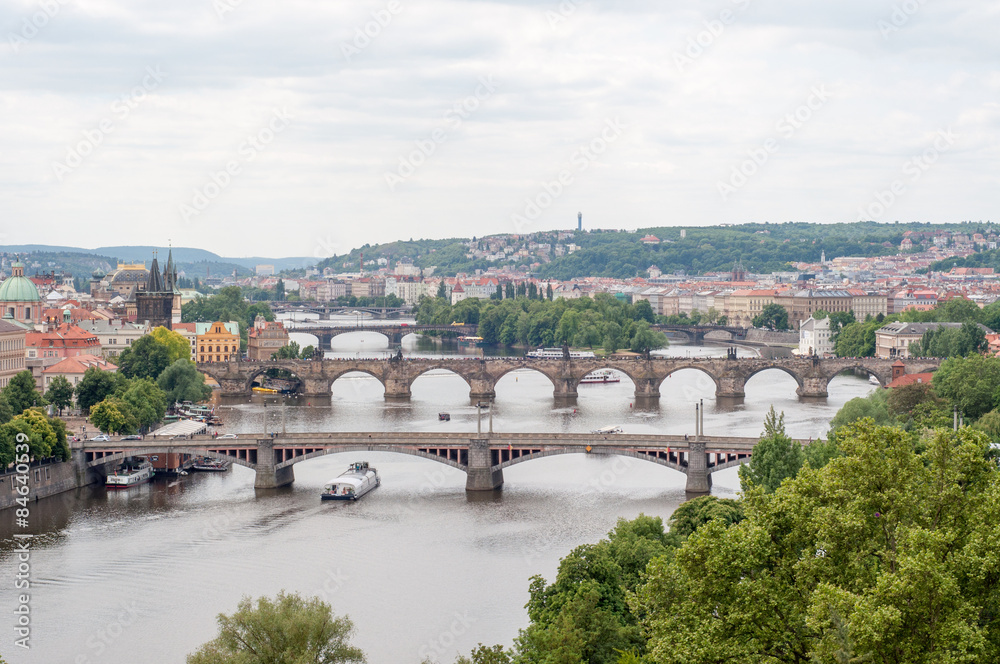 panorama of Moldova river in Prague