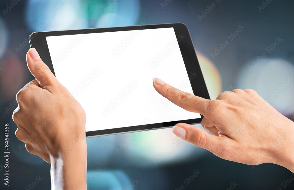 Holding, hand, tablet.