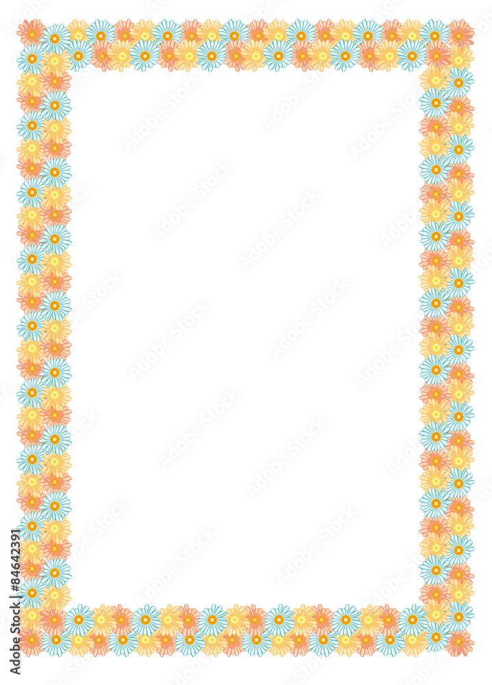 Vector frame with multicolor flowers