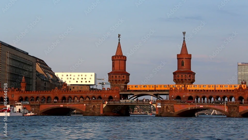Berlin landmark - oberbaum bridge with train Berlin landmark - oberbaum bridge with train