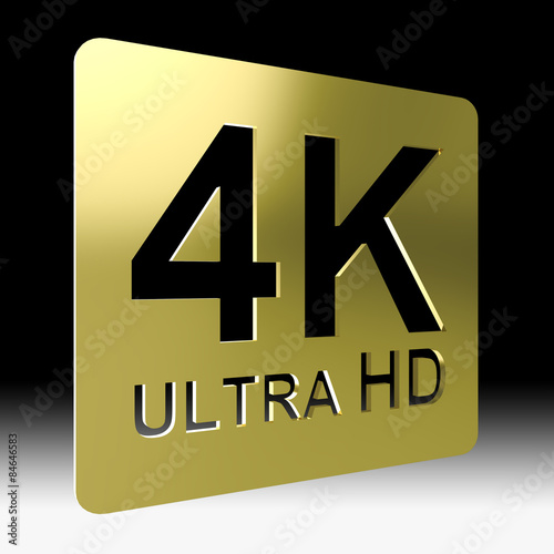Gold 4K ultra HD sign isolated on black background with clipping path include