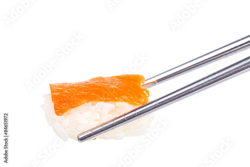 Sushi with chopsticks isolated