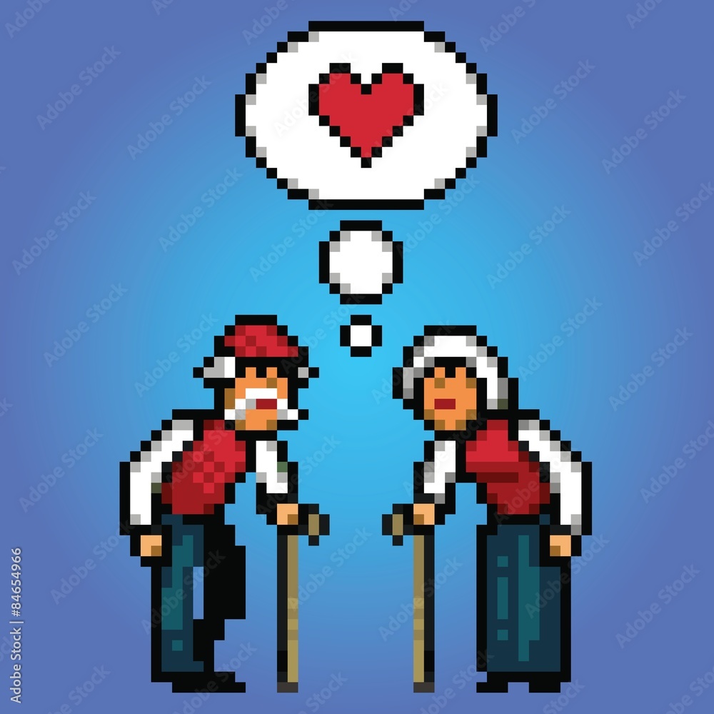 Vector illustration of old couple with love heart on isolated background Vector illustration of old couple with love heart on isolated background