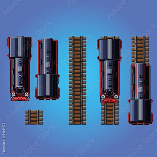 steam train locomotive pixel art style game asset vector