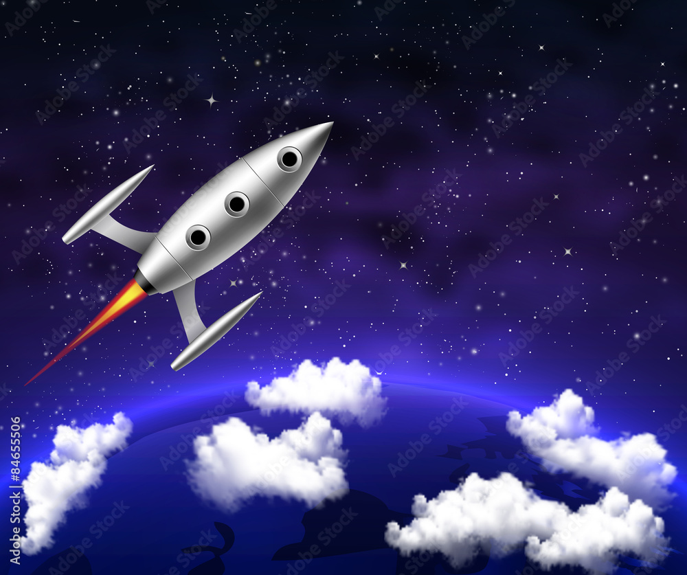 spaceship flies over Earth planetoy spaceship flies over Earth planetoy
