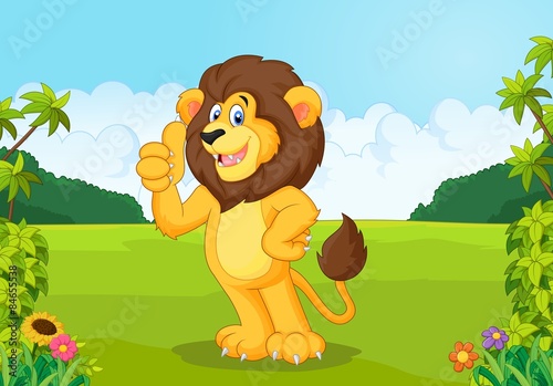 Fototapeta Naklejka Na Ścianę i Meble -  Cartoon lion giving thumb up 