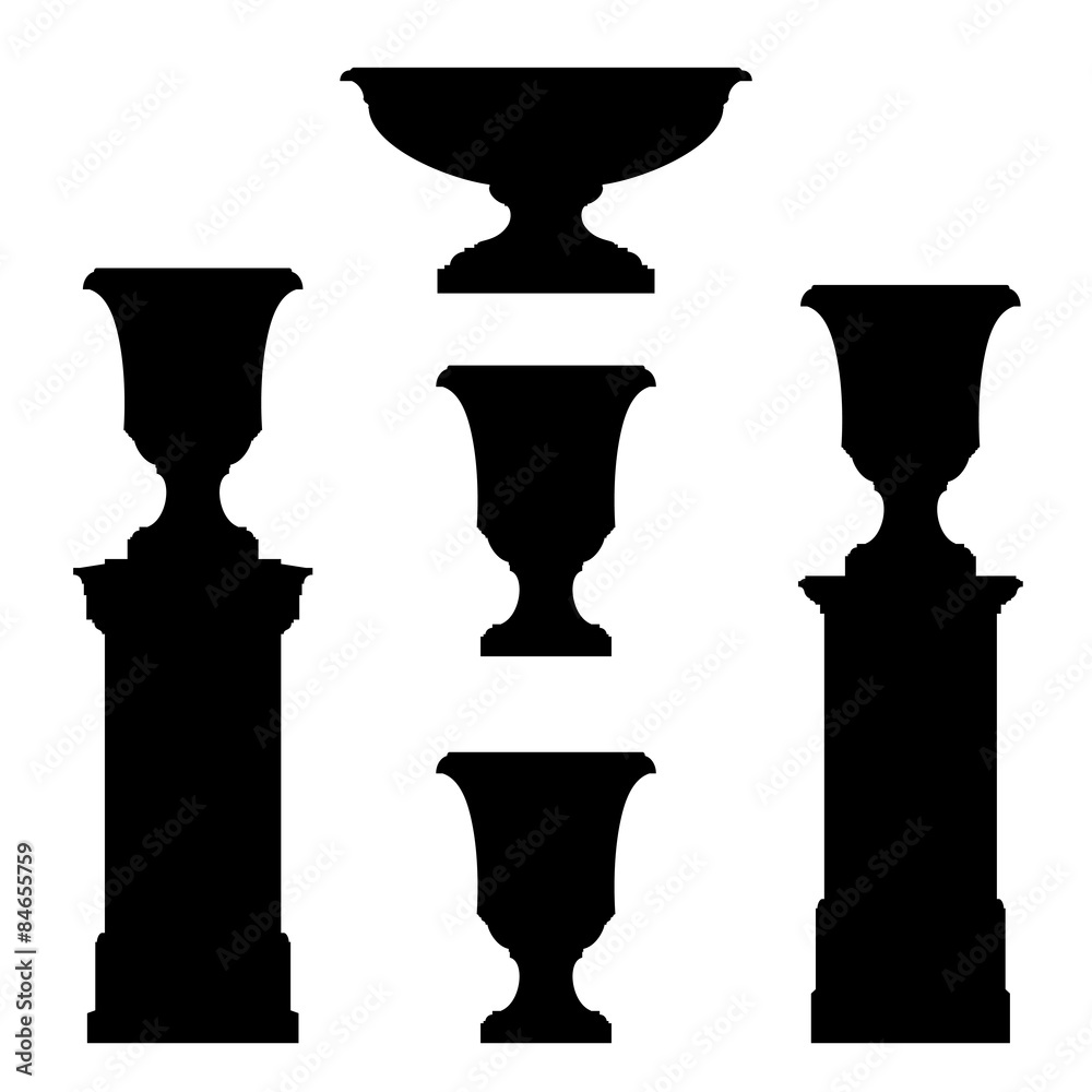  park elements : balustrade , decorative vase ,set of landscape elements,vector drawing