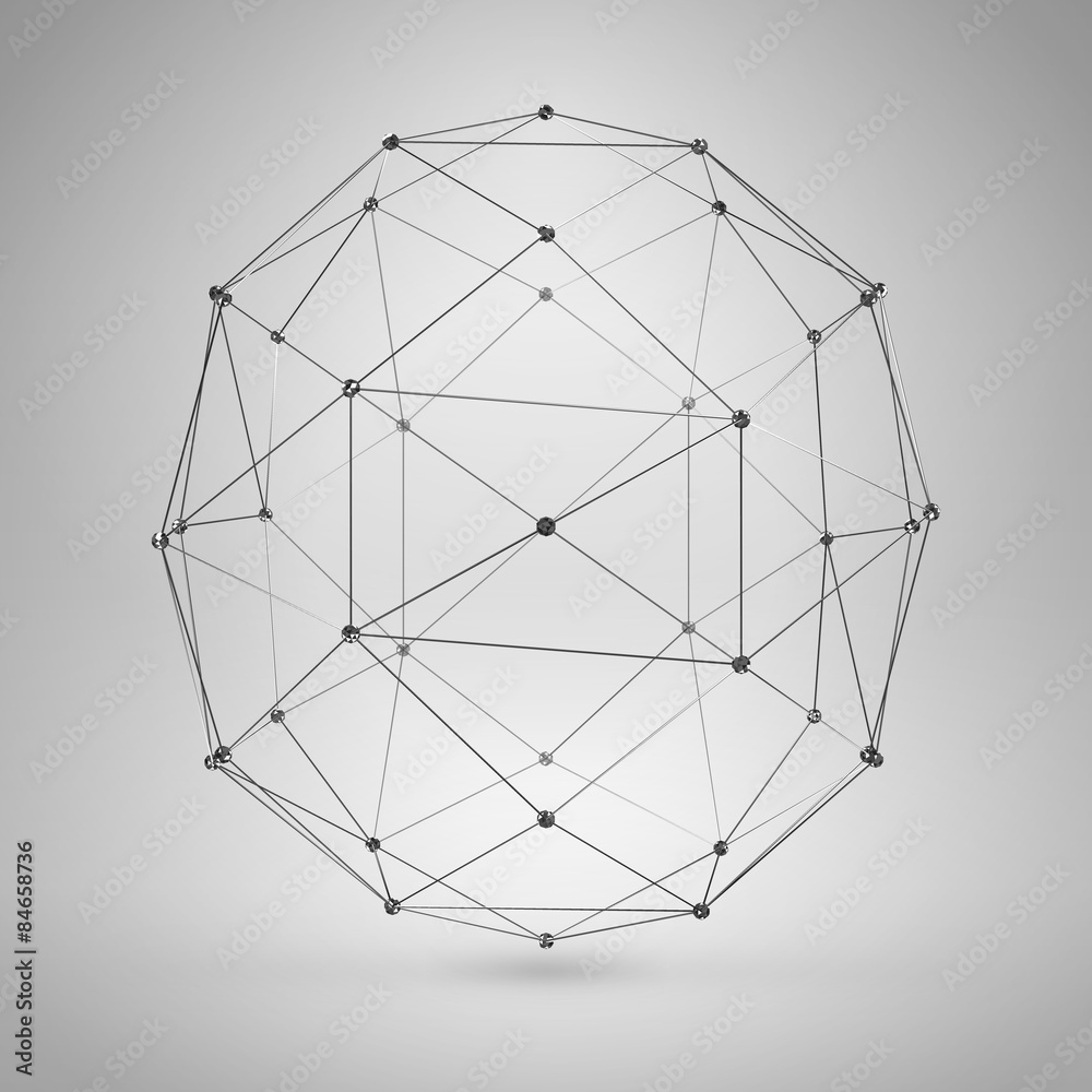 3D Sphere with Lines and Dots. Vector Wireframe Polygonal Element