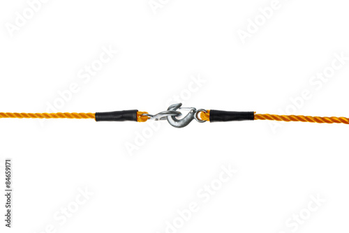 Towing Ropes with Hooks Connected on White Background