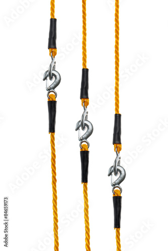 Foto Towing Ropes with Hooks Connected on White Background