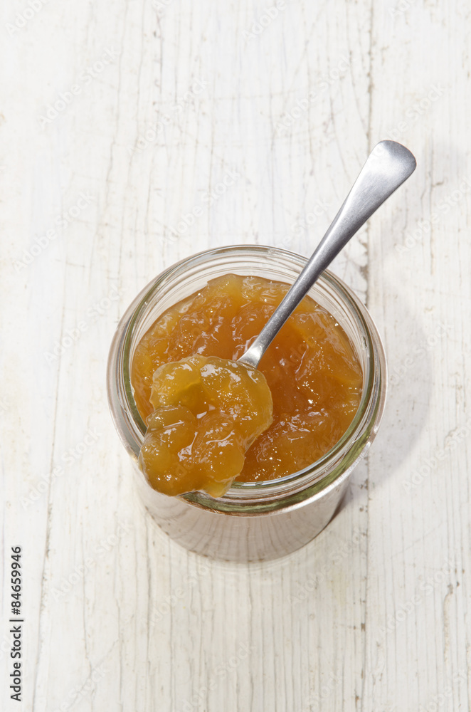 homemade apricot jam in a glass homemade apricot jam in a glass