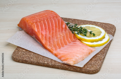 Salted Salmon on the wood background