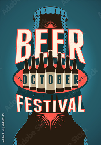 Beer Festival vintage style poster with a beer bottles.