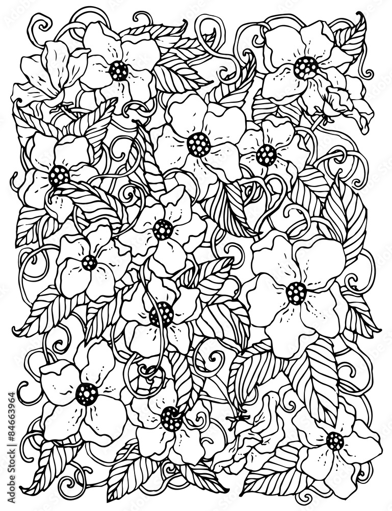 Fototapeta premium Ethnic floral zentangle, doodle background pattern. 