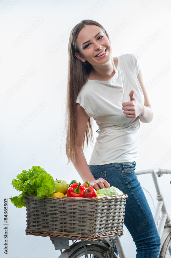 Beautiful healthy woman with vegetables and fruits Beautiful healthy woman with vegetables and fruits