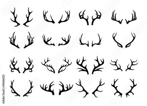 Vector deer antlers black icons set Fototapeta