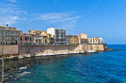Coast of Ortigia island at city of Syracuse, Sicily, Italy