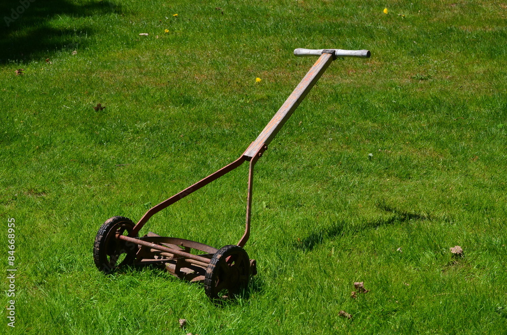 Antique reel lawn mower Stock Photo