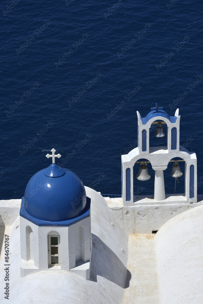 traditional blue and white chapel at Imerovigli