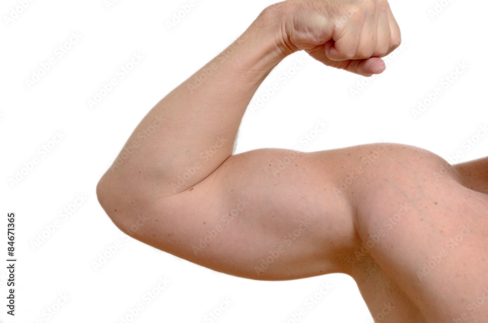 Muskulöser Mann beugt seinen Arm Muskulöser Mann beugt seinen Arm