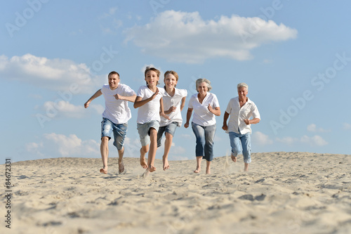 Boys with grandparents on sand