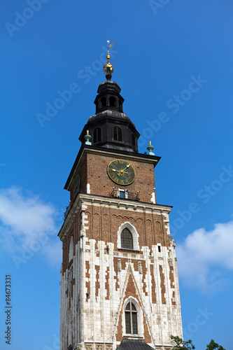  town hall tower on main market square in Cracow in Poland