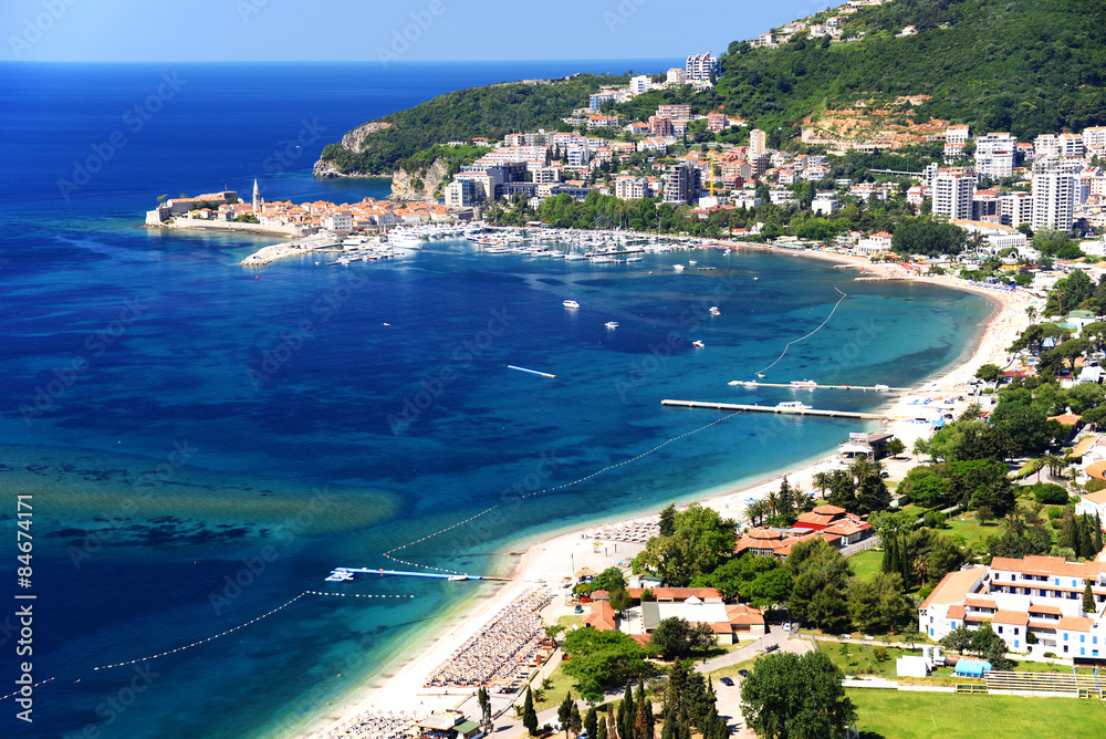 Aerial view of Budva, Montenegro on Adriatic coast