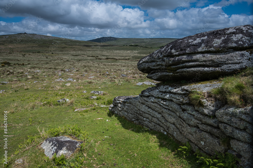 Beautiful Dartmoor landscape with moors and clouds