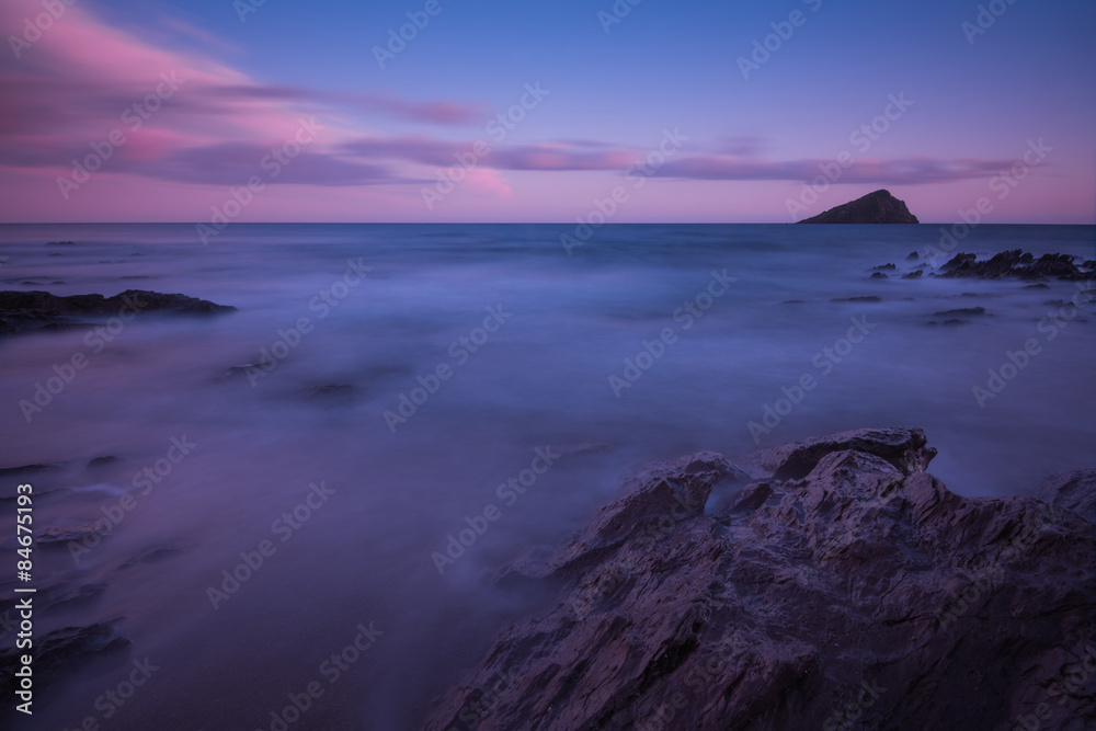 Long exposure bllured seascape at twilight