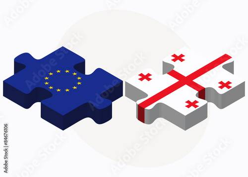 European Union and Georgia Flags in puzzle isolated on white bac