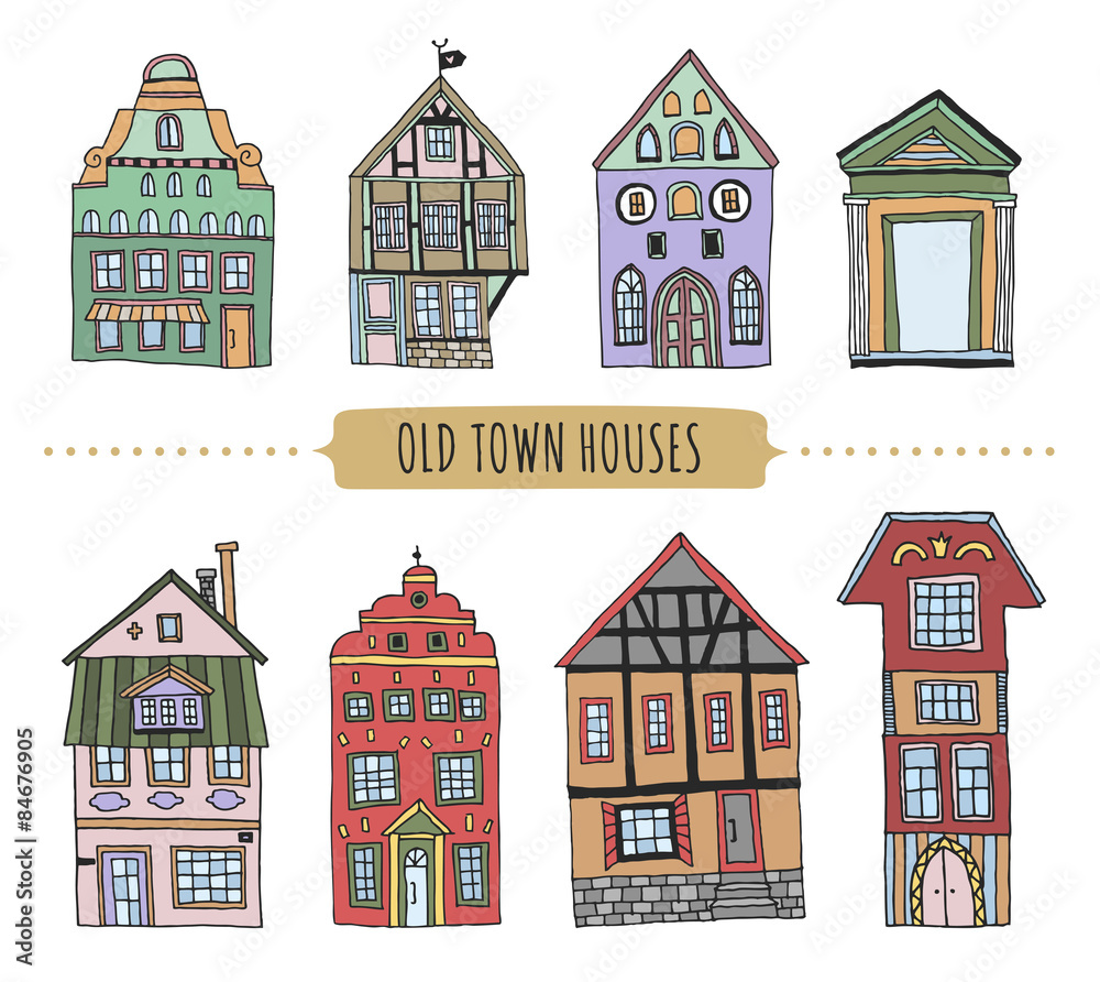Cute hand drawn house icons in vector