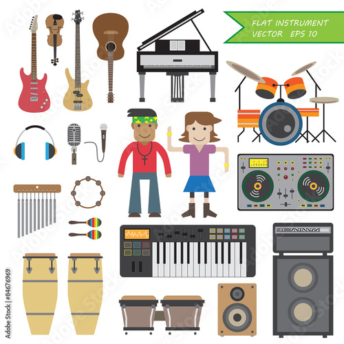 Flat instrument music,cartoon,male,female,character,Eps 10 vector,illustration